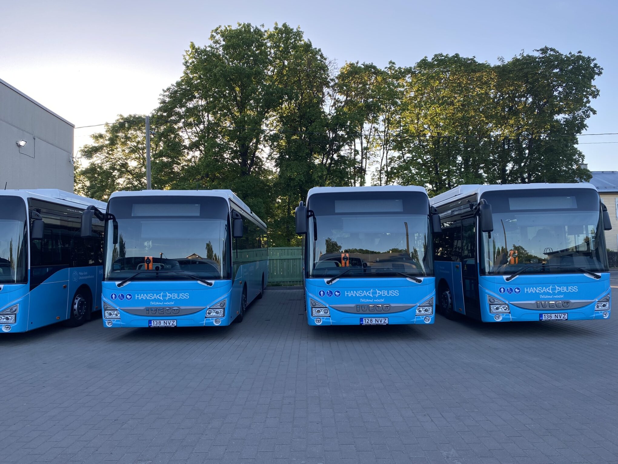 Front view of parked buses